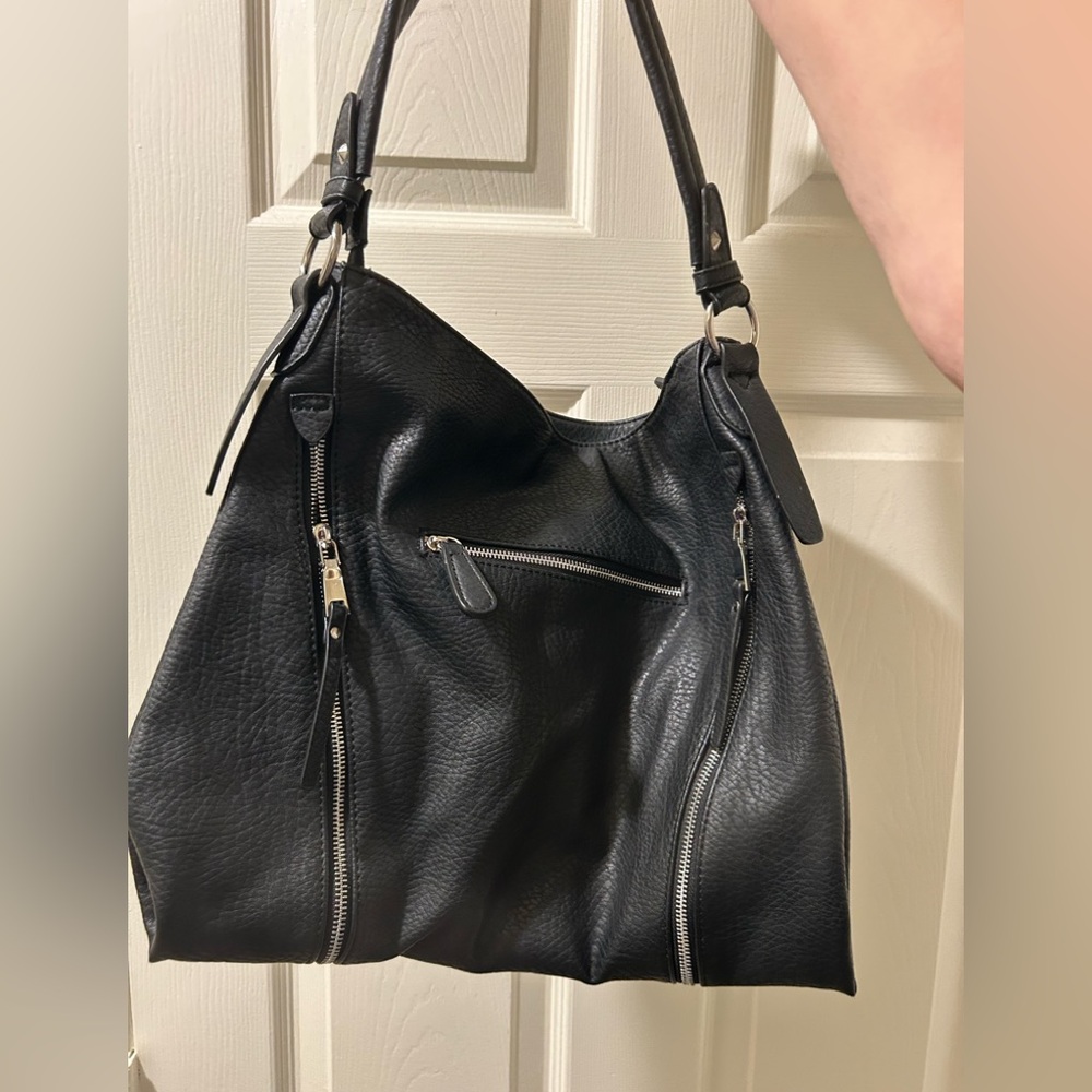 Mode Luxe Vegan Black Leather Women's Large Hobo Bag